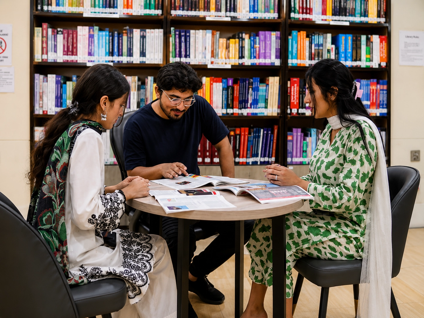 UOR students participating in group study and discussion session in library